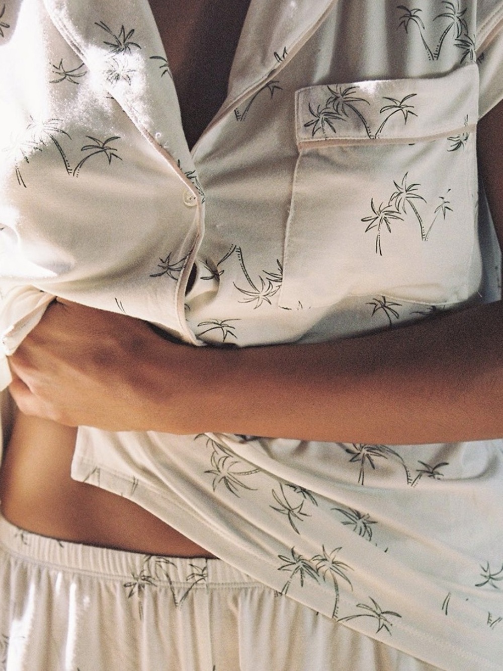Women's Cream Palm-Print Pajama Set